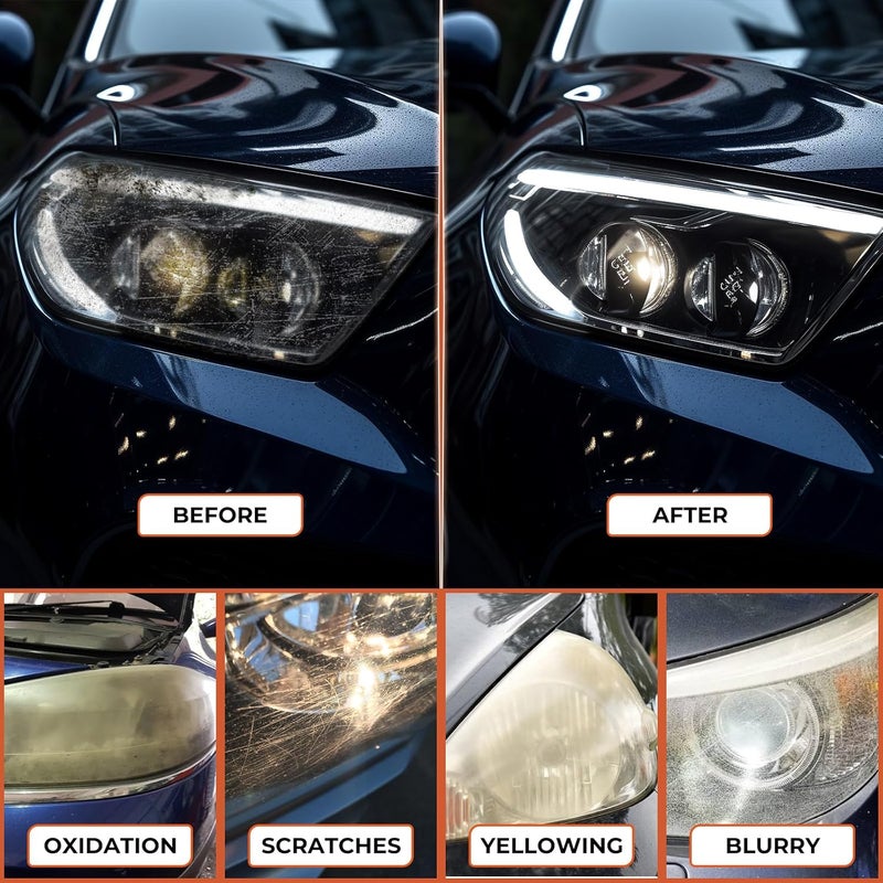 ISINFLASH Car Headlight Restoration Kit, 3 Easy Steps to Restore Sun Damaged Automotive Headlights Lens, Polish Restorer Cleaner Tool DIY Polishing, Sanding Discs, Scouring Pads for Electric Drill - Image 4
